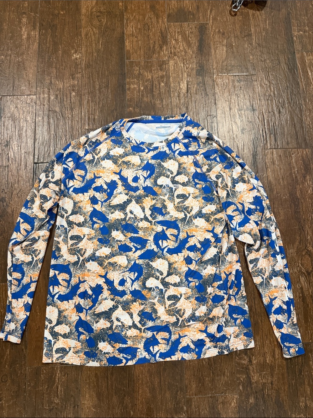 Columbia Blue, Orange & White Patterned Long Sleeve Tee